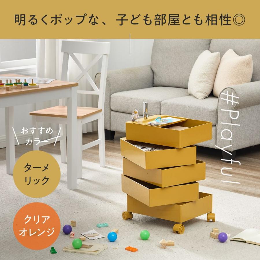ワゴン キャスター付き 5段 スライドワゴン 回転式 トレイ 収納 ラック