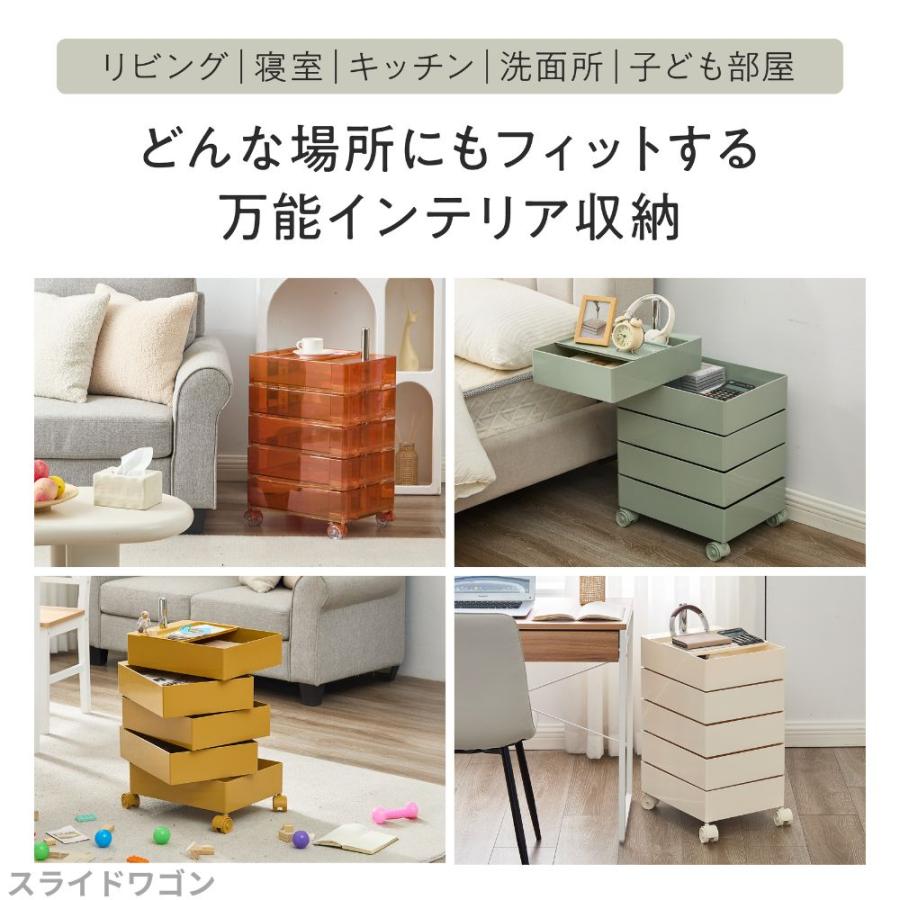 ワゴン キャスター付き 5段 スライドワゴン 回転式 トレイ 収納 ラック