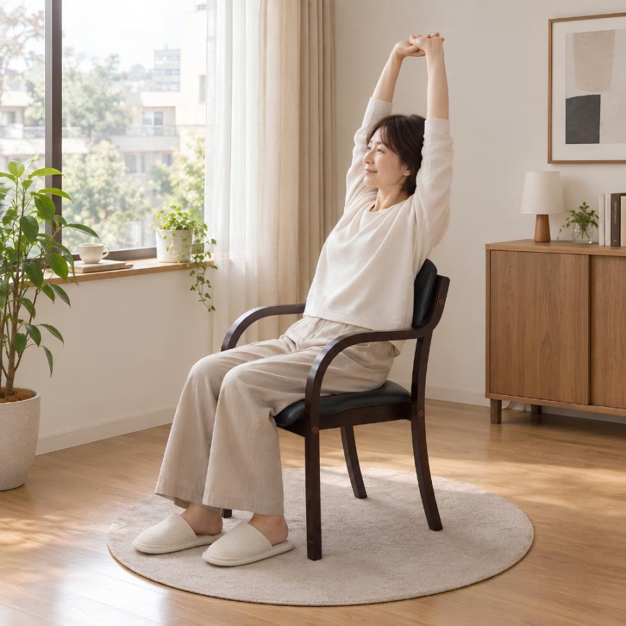 ダイニングチェア 肘付き 4脚セット ブラウン脚 簡単組立 椅子 介護