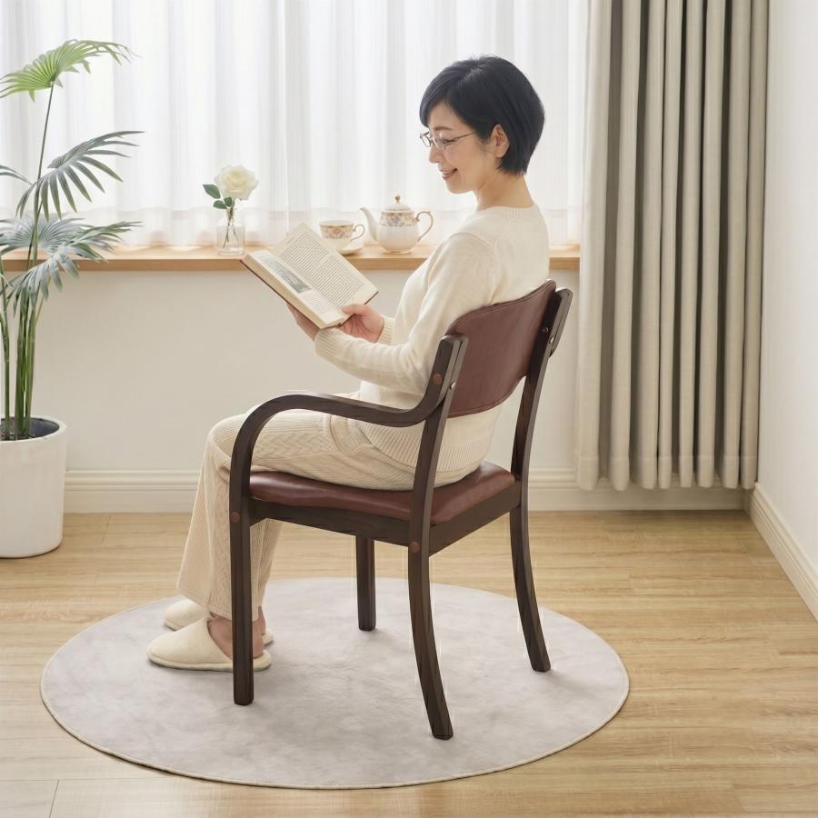 ダイニングチェア 肘付き 4脚セット ブラウン脚 簡単組立 椅子 介護