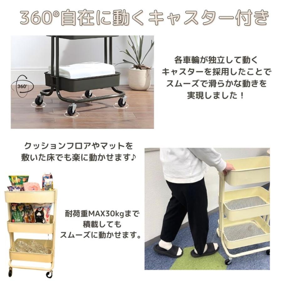 キッチンワゴン キャスター付き 3段 スリム 収納 バスケットキッチン