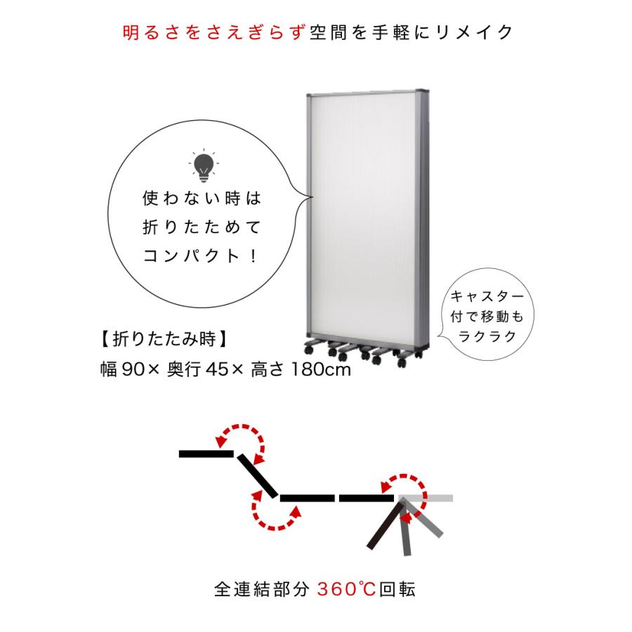 業務用 5連 パーテーション 半透明 キャスター付 仕切 幅450cm 高さ180cm 半透明 90×5連 業務用 キャスター付き ポリカーボネート 折りたたみの画像