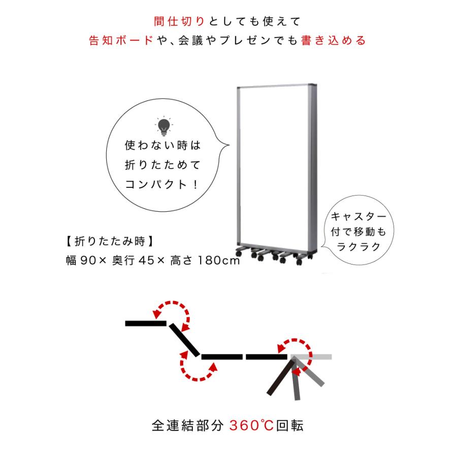 業務用 5連 パーテーション ホワイトボード 幅450cm 高さ180cm ホワイトボード 90×5連 業務用 キャスター付き 5連パーテーション 仕切 塾の画像