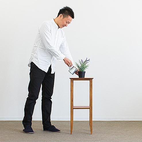 フラワースタンド スマホ充電台 黄金比 天然木 完成品 ブラウン 花台