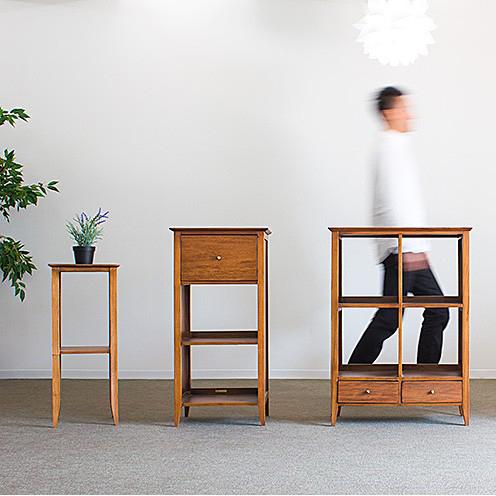 フラワースタンド スマホ充電台 黄金比 天然木 完成品 ブラウン 花台