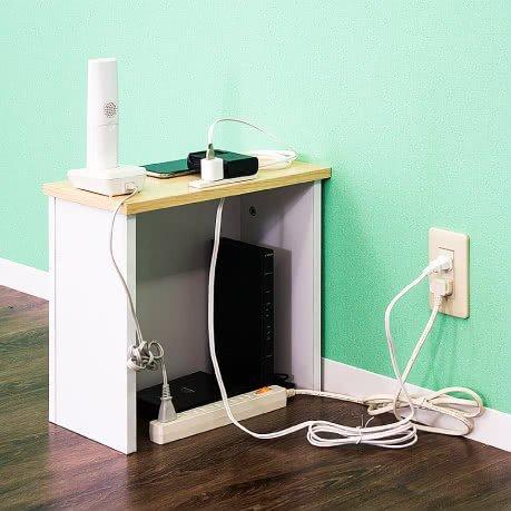 コンセントボックス 2口コンセント付きコーナーケーブル収納