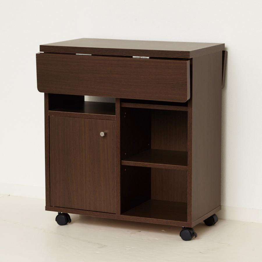 折りたたみ式キッチンワゴン キャスター付き 木製 84（43）×60×71