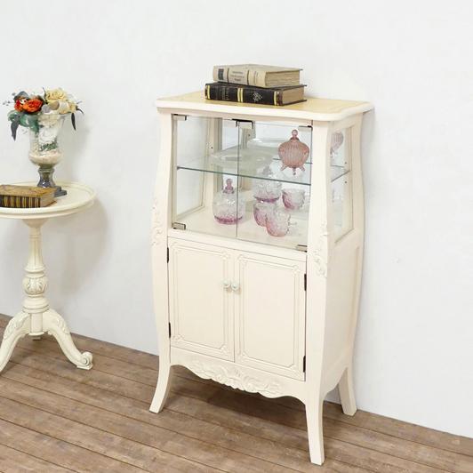 キャビネット ガラス 幅60 ヨーロピアン 白 アンティーク調 クラシック