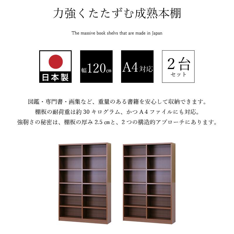 2台セット 国産本棚 書棚 日本製 強い棚板 幅240 幅120 ダークブラウン