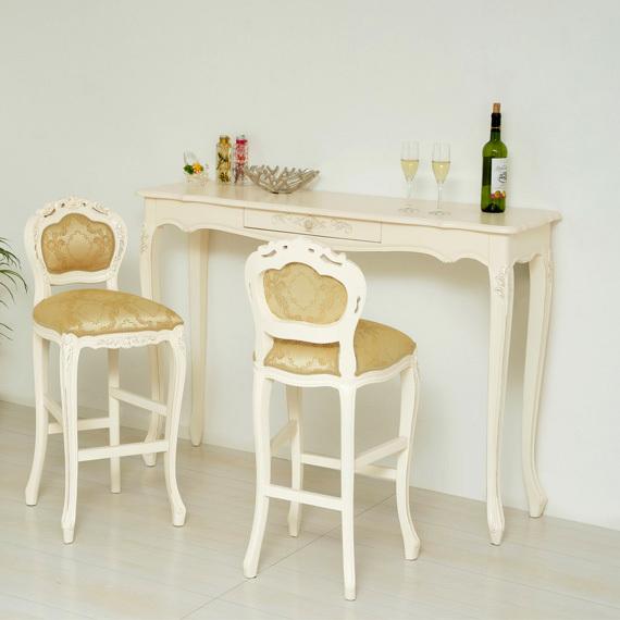 バーテーブル 猫脚テーブル ホワイト ヨーロピアン 引出し付き