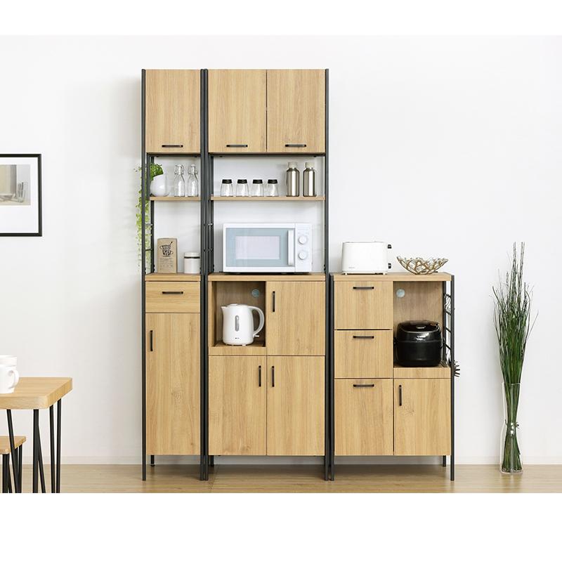 食器棚 おしゃれ モダン スチール 幅60cm 引き出し キャビネット 木目