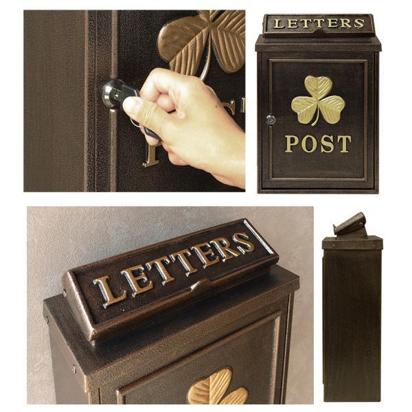 郵便ポスト 約幅30cm 壁掛けポスト 可愛い アンティーク風 ブロンズ
