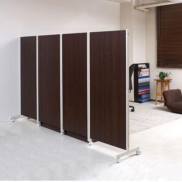 パーテーション 4連H145 キャスター付き ダーク ナチュラル 白