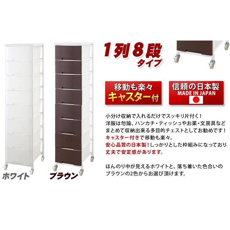 ランドリーラック 収納ワゴン 日本製 幅36cm チェスト 1列8段