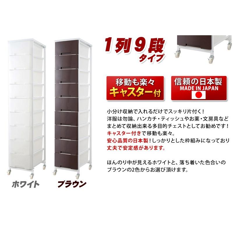ランドリーラック タンス 日本製 幅36cm チェスト 1列９段 箪笥 たんす 引き出し プラスチックチェスト 1列9段 ブラウン ホワイト スリムの画像