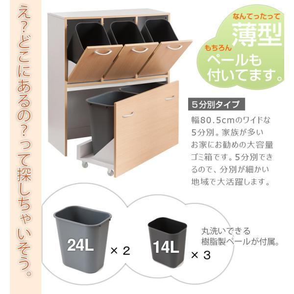 ダストボックス 5分別 幅80.5cm キッチン収納 ゴミ箱 おしゃれ スリム