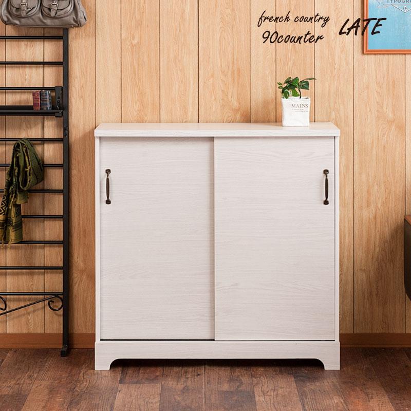 カントリー風 可愛い 木目 木製 ナチュラル 収納 カウンター下収納引戸