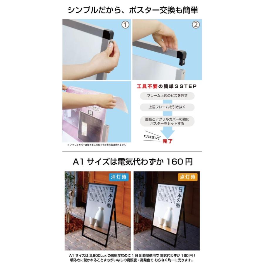 A1サイズ 両面 スタンド看板LED 通常タイプ ブラック コロナ対策の画像