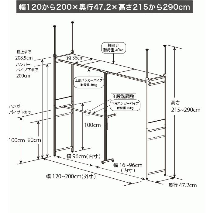 コートハンガー 棚 ハンガーラック 幅120から200cm 幅180cm モダン