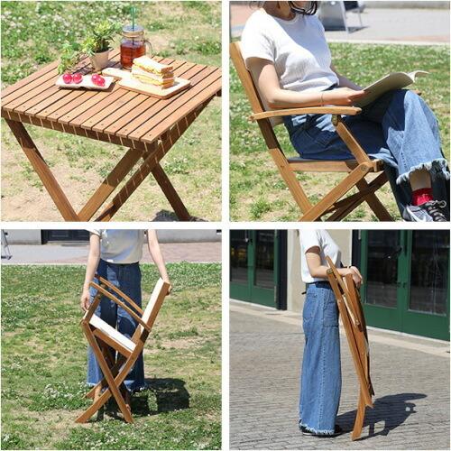 折りたたみガーデンテーブル・チェア肘付き（3点セット） 折りたたみガーデンテーブル チェア肘付き 3点セット 素材のアカシア材