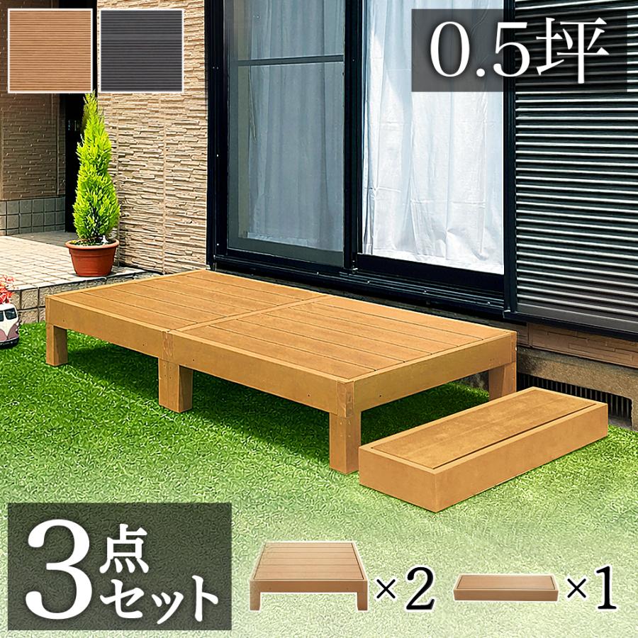 縁台 3点セット 0.5坪 踏み台付き 人工木材 低め 樹脂 すのこ デッキ