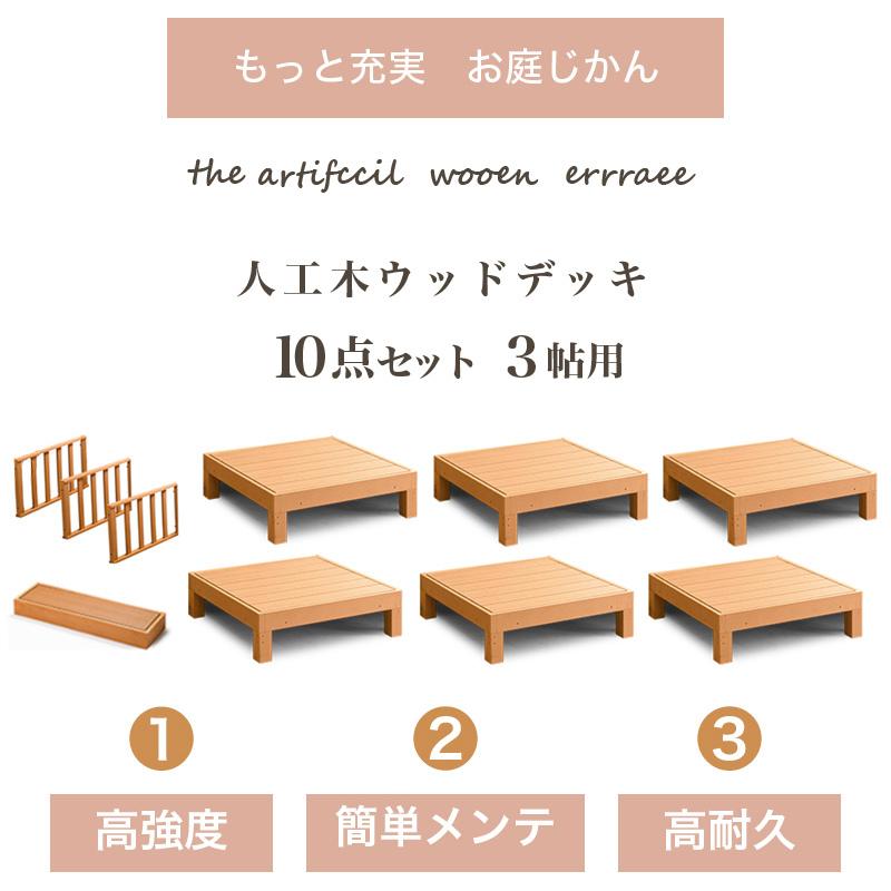 ウッドデッキ 9点セット 3帖 1.5坪 人工木材 ロータイプ テラス 丈夫