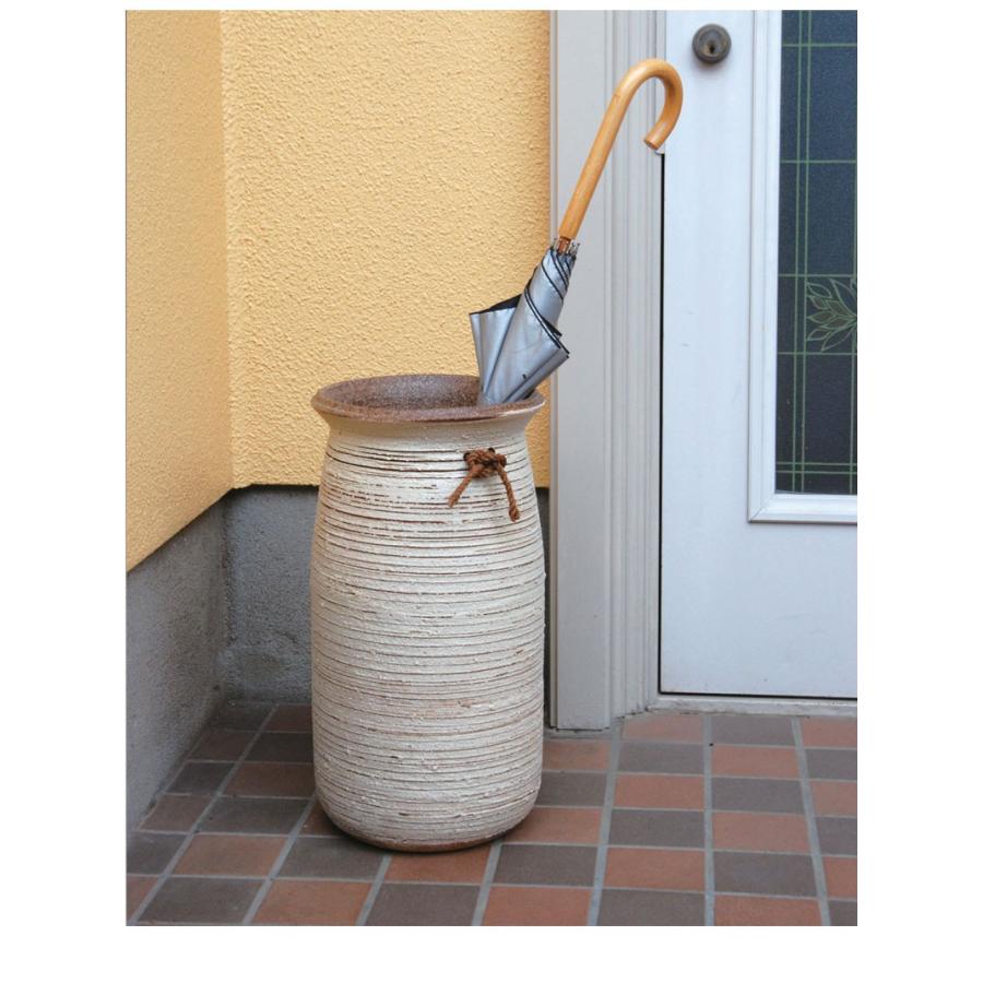 傘立て 陶器 信楽焼き 白化粧櫛目傘立 幅23 高さ43 和モダン NHK 信楽