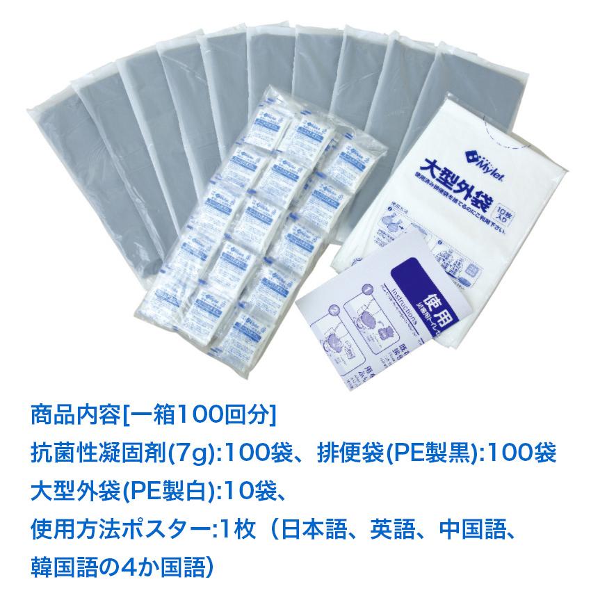 簡易トイレ マイレット 800回分 S-100 防災 一箱100回分入り8箱セット 水不要 抗菌 まとめ買い 使用方法ポスター付き 消臭 防災グッズ｜sangostyle｜06