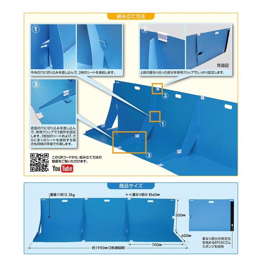 水止めシート 青 折り畳み 幅70cm 3枚セット 軽量 止水 畳める パネル