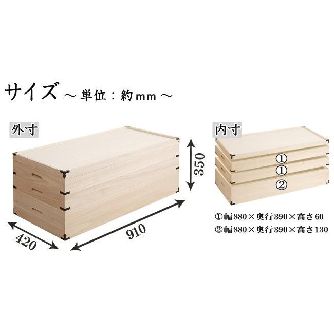 桐箱 日本製 完成品 桐衣装箱 収納 3段 幅91cm 桐箪笥 着物収納 3段幅91 x奥行42 x高さ35cm 衣類の収納に最適な天然桐材(無垢材)使用｜sangostyle｜03