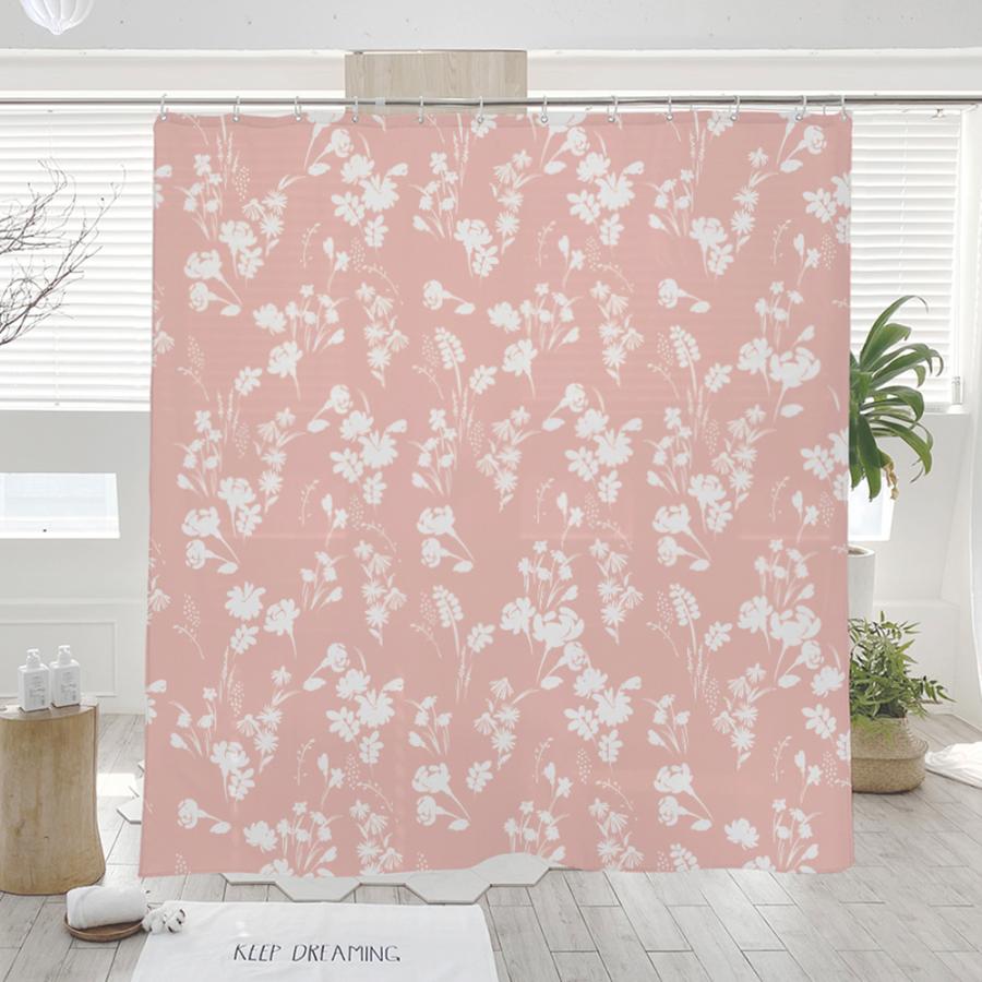 シャワーカーテン ラビアンローズ 180x180cm 防水 おしゃれ 浴室 保温 お風呂 ユニットバス フック付き バスルーム