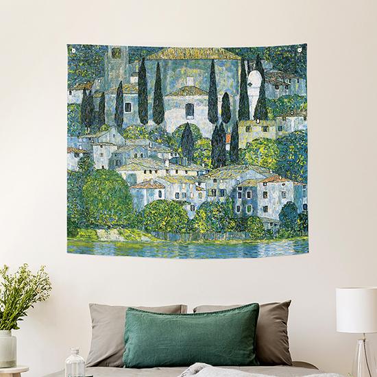 タペストリー クリムトカッソーネの教会 150x130cm 名画 おしゃれ インテリア 大きい 大判 癒し テレワーク アート 部屋 絵画 背景布 装飾 サンサンフー Cnq027 インテリア生活雑貨のサンサンフー 通販 Yahoo ショッピング