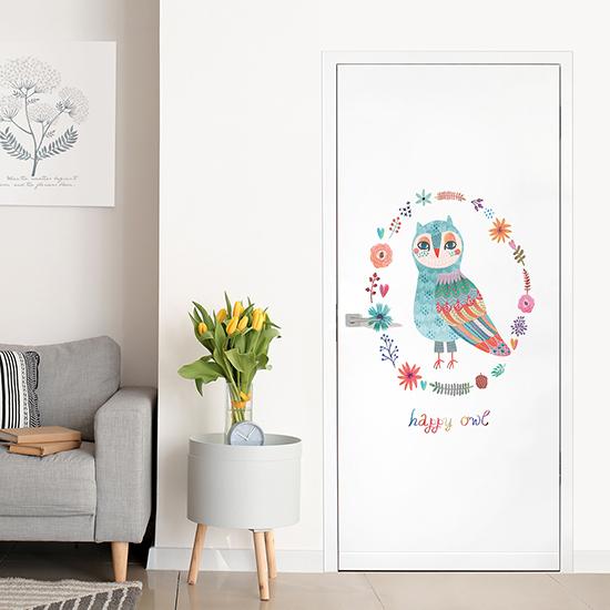 扉 リメイク シート 幸せなふくろう 100x210cm おしゃれ 壁紙 シール ドア 自分で 補修 トイレ リビング 扉 防水 Diy サンサンフー 新しいエルメス