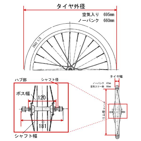 2本セット 26x2 1/2 リヤカー用ノーパンク(ソリッド) タホ 26インチ
