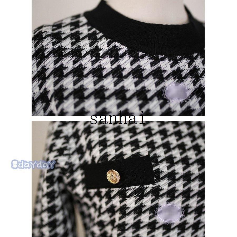 注目ブランドのギフト オシャレ タイトスカートロング丈ニットワンピース 千鳥格子セーター 長袖ワンピース 秋冬 40代 レディース ニットワンピース 韓国風 新作 上品 大人 ワンピース サイズ L Www We Job Com