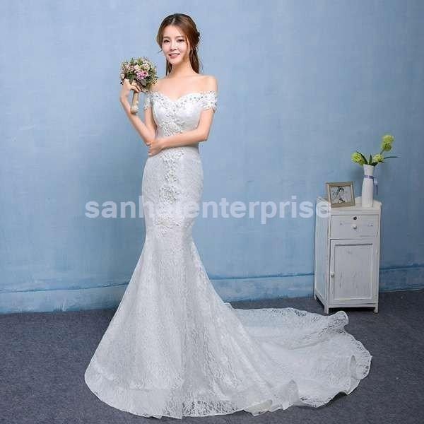 誕生日プレゼント ウェディングドレス結婚式マーメイドドレス花嫁ワンピース二次会パーティードレスおしゃれ スレンダーライン サイズ M