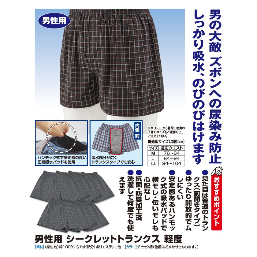 軽度 5枚組 失禁パンツ 男性用 シークレットトランクス チェック