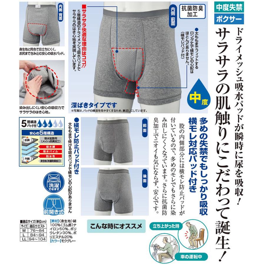 中度 10枚組 失禁パンツ 男性用 ダンディ いき ボクサー グレー