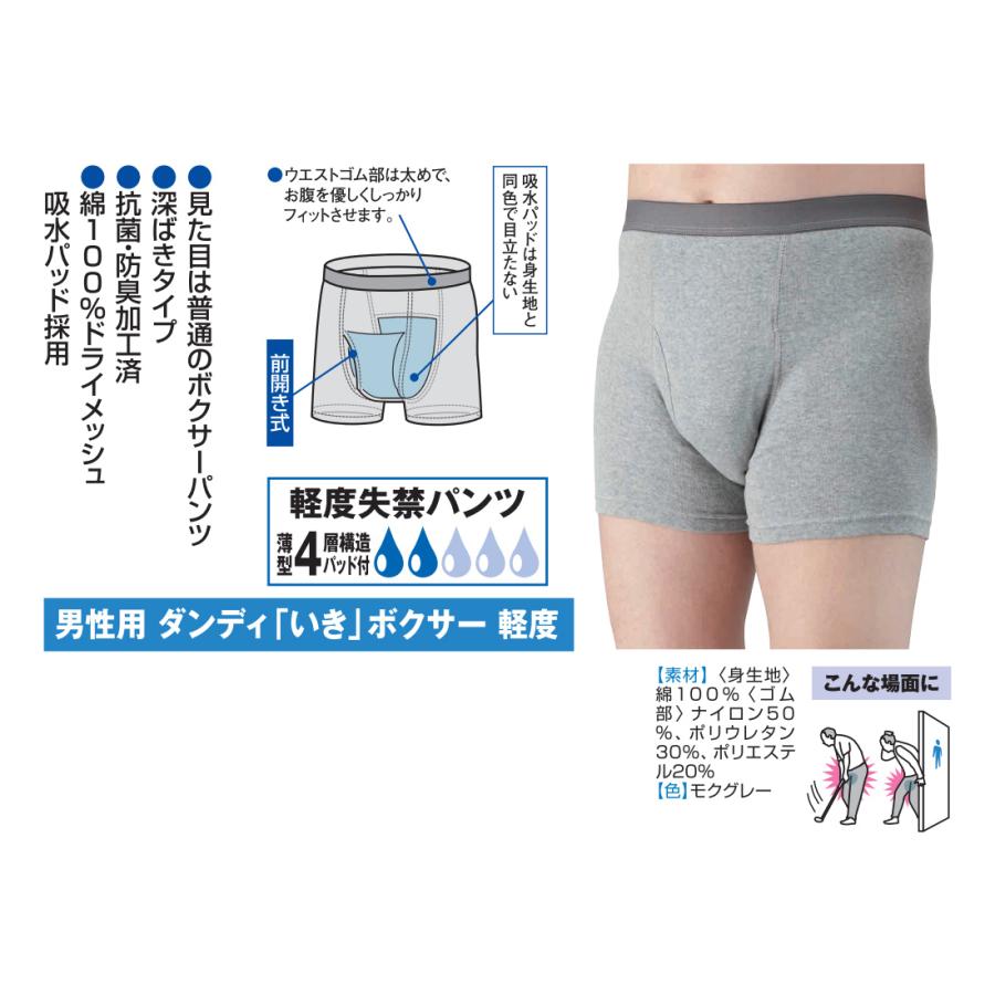 軽度 5枚組 失禁パンツ 男性用 ダンディ いき ボクサー グレー