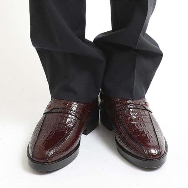 北嶋製靴工業所 KITAJIMA 牛革クロコ調スワローモカ 7cmヒールアップ