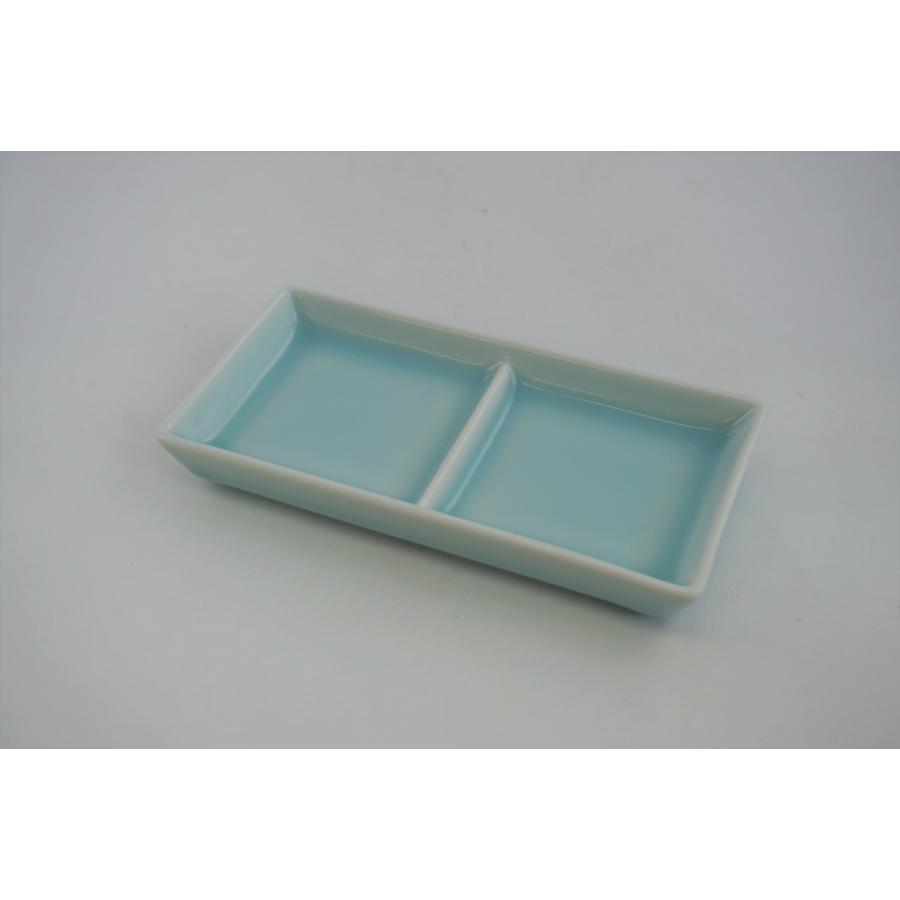 青白磁　二品仕切皿　美濃焼　日本製　仕切り皿　薬味皿　タレ入れ　和食器｜sankido