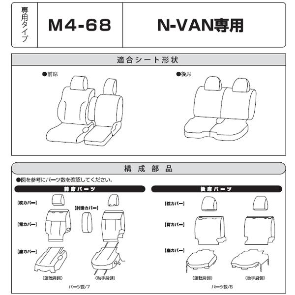 シートカバー ホンダ 軽自動車 N-VAN AT車 専用 JJ1/JJ2 H30.7-R6.3 車 1台分 セット レザー 調 カーシートカバー ブラック M4-68 4477-66BK 送料無料｜sanko-proshop｜11