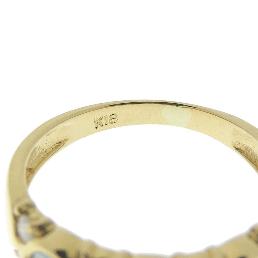 天然アクアマリン リング 9号 K18YG 新品仕上げ済み 天然ダイヤ