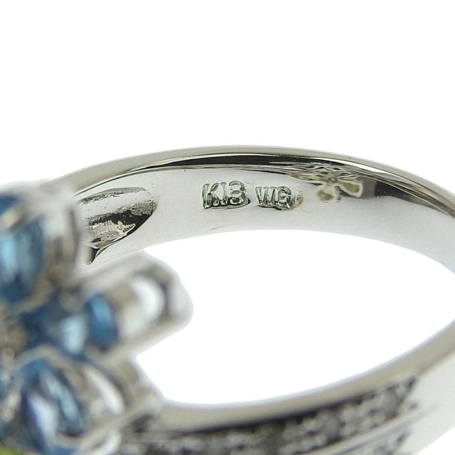 天然ブルートパーズ 天然ペリドット リング 12号 K18WG 合計0.23ct 