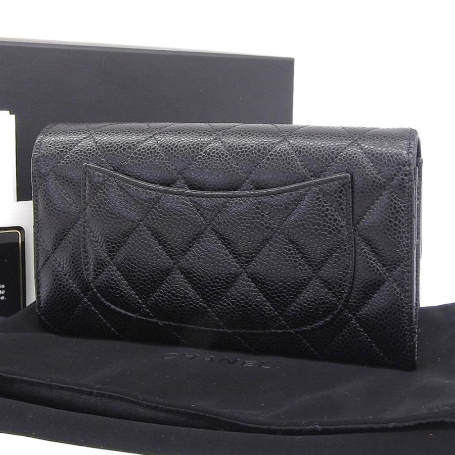 シャネル フラップ長財布 A80758 マトラッセ キャビアスキン ブラック 送料無料 中古の画像