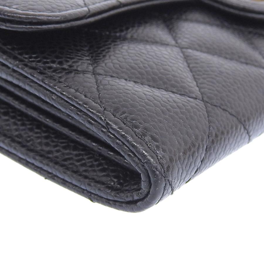 シャネル フラップ長財布 A80758 マトラッセ キャビアスキン ブラック 送料無料 中古の画像