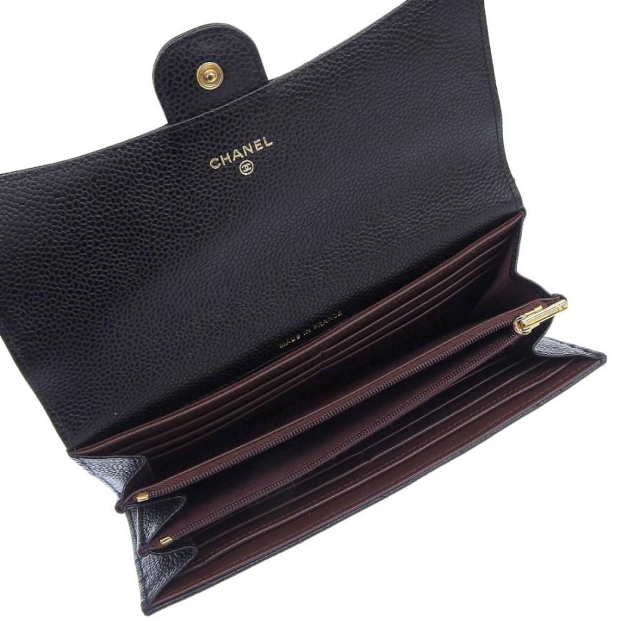 シャネル フラップ長財布 A80758 マトラッセ キャビアスキン ブラック 送料無料 中古の画像