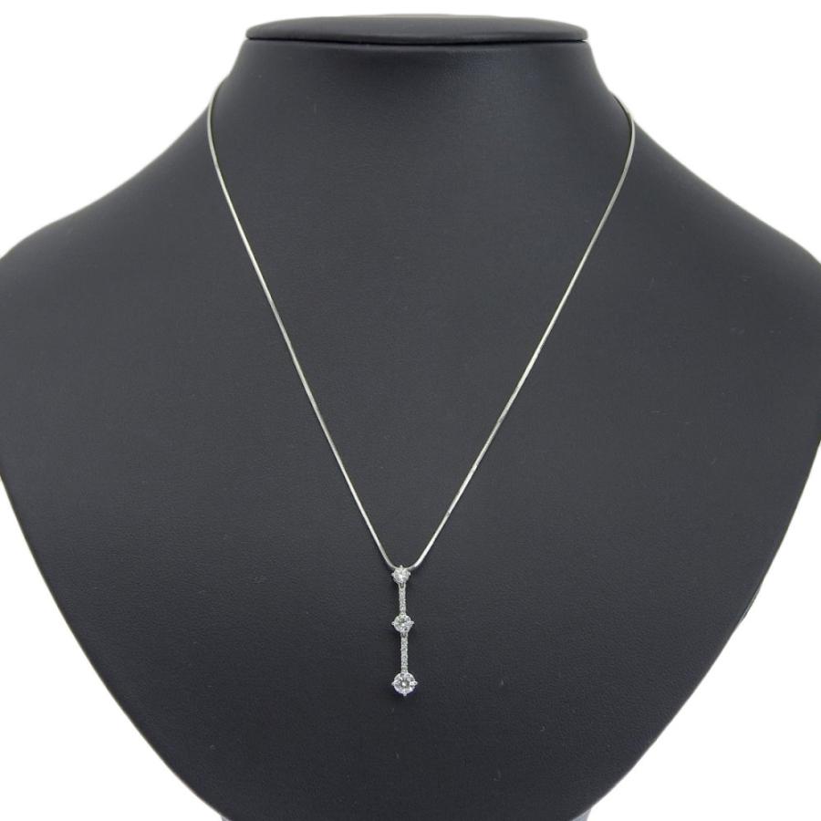合計0.541ct 天然ダイヤ ネックレス 46cm Pt850/900 新品仕上げ済み 合計0.06ct 天然ダイヤ レディース プラチナ 白金 3粒 三粒 3P 送料無料 中古_1