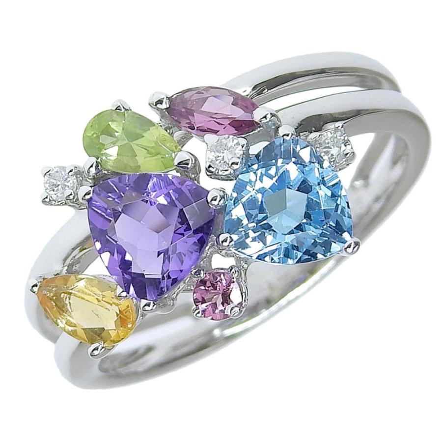 合計2.11ct 天然マルチストーン リング 17号 K18WG 新品仕上げ済み