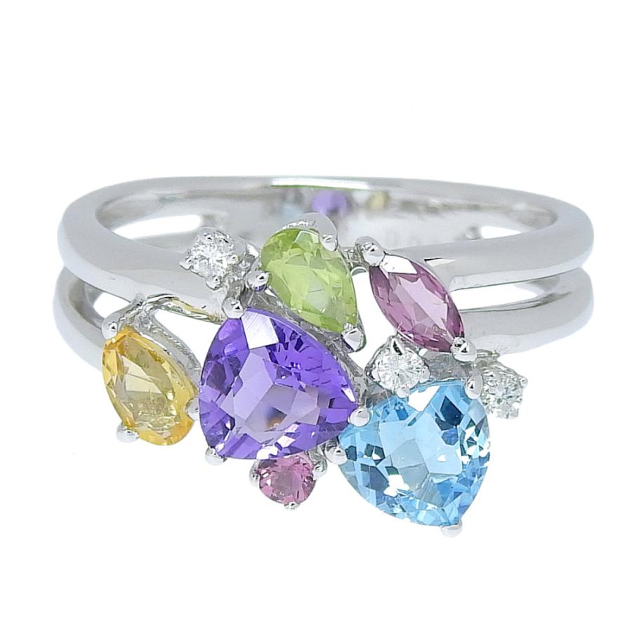 合計2.11ct 天然マルチストーン リング 17号 K18WG 新品仕上げ済み